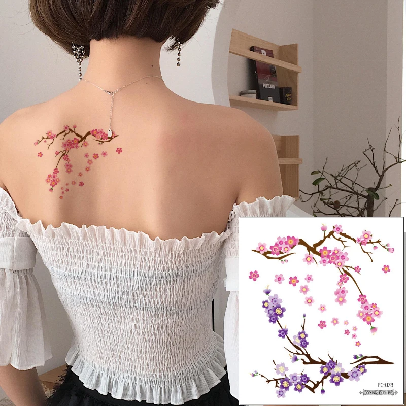 Женская водостойкая тату-наклейка с цветами розовая фиолетовая | Красота и