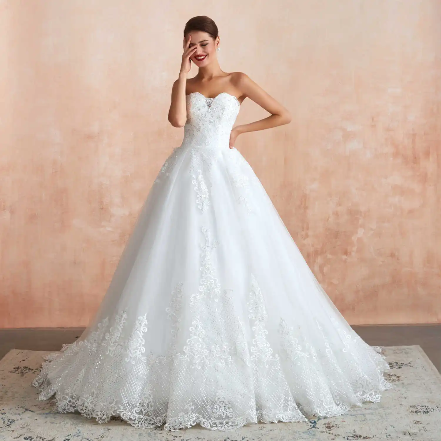 Vivian's Bridal модное блестящее Сетчатое кружевное свадебное платье с аппликацией, сексуальное, с лифом сердечком, с открытой спиной на шнуровке, свадебное платье со шлейфом