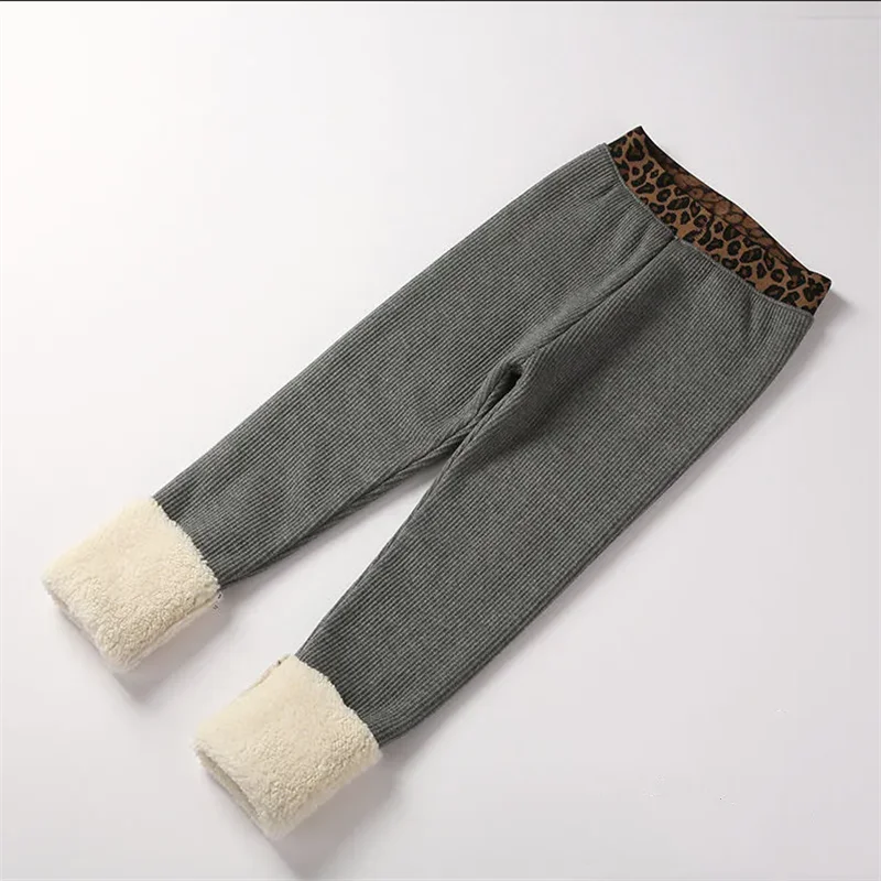 New Lamb Velvet Girls Leggings Plus Velvet Thickening Baby Outer Wear Foreign Girl Korean Leopard Print Warm Pants