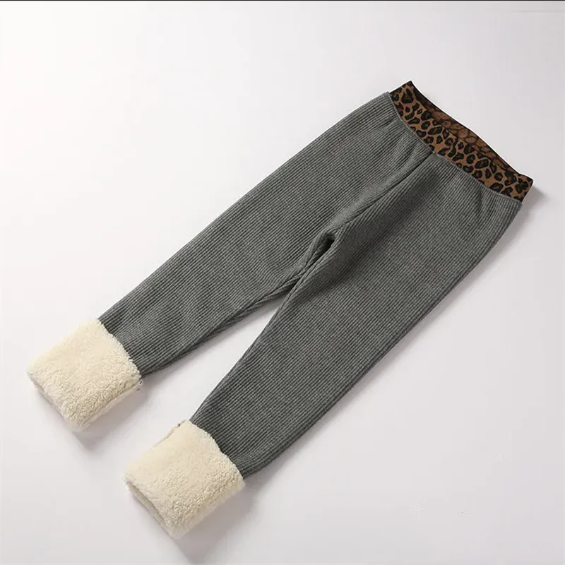 Mallas de terciopelo de oveja para ni&ntilde;a, pantalones c&aacute;lidos con estampado de leopardo coreano-0