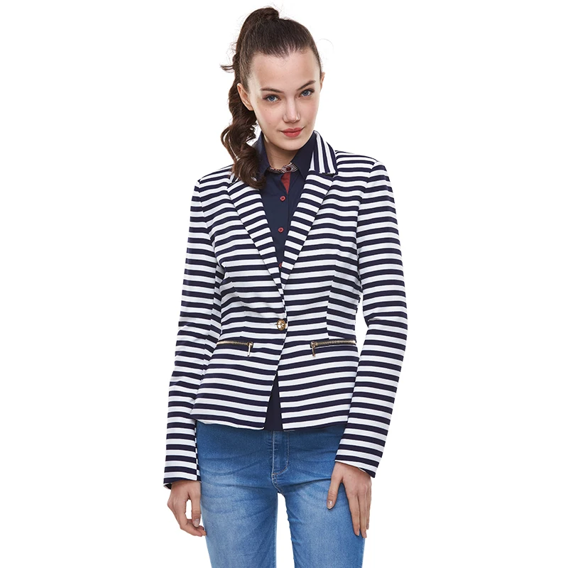 Женское облегающее пальто в полоску с длинным рукавом на одной пуговице для