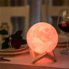 Диммируемый Светильник в виде Луны, светодиодный ночсветильник с 3D рисунком, дистанционным и сенсорным управлением, меняющий цвет, USB, с деревянной подставкой