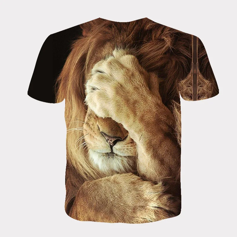 

2021 Summer New 3d Print Funny T-Shirt Cover Face Shy Lion Men And Women Casual T Shirts Fashion Young Handsome Tshirt Tops Tees