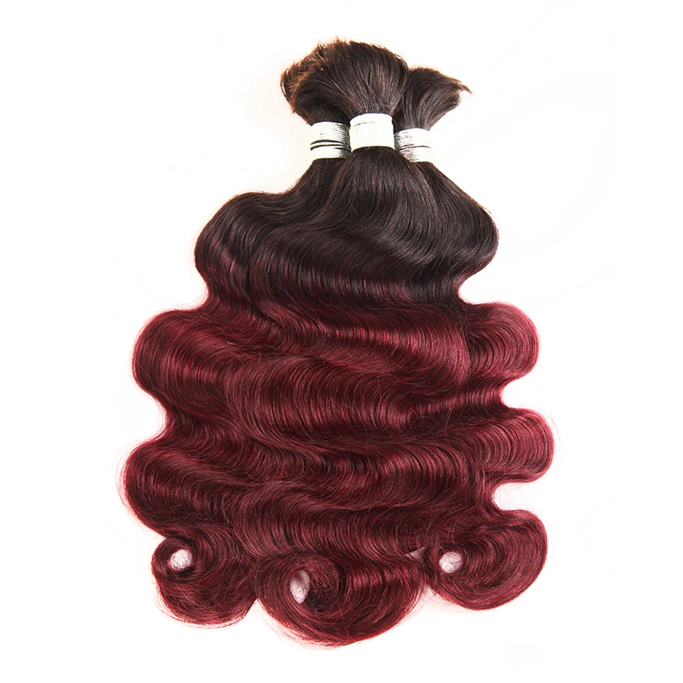 Объемные волнистые человеческие волосы Remy от 10 до 30 дюймов, Омбре T1B/99J, вязанные косички без уток, пряди, малазийские волнистые косички от AliExpress WW