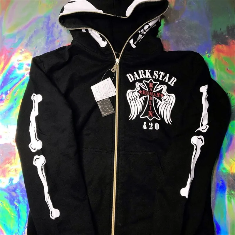 Толстовка мужская на молнии винтажная зимняя куртка с капюшоном черепом уличная