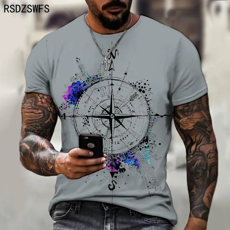 Футболка мужская с мозаичным рисунком Модный повседневный топ коротким рукавом