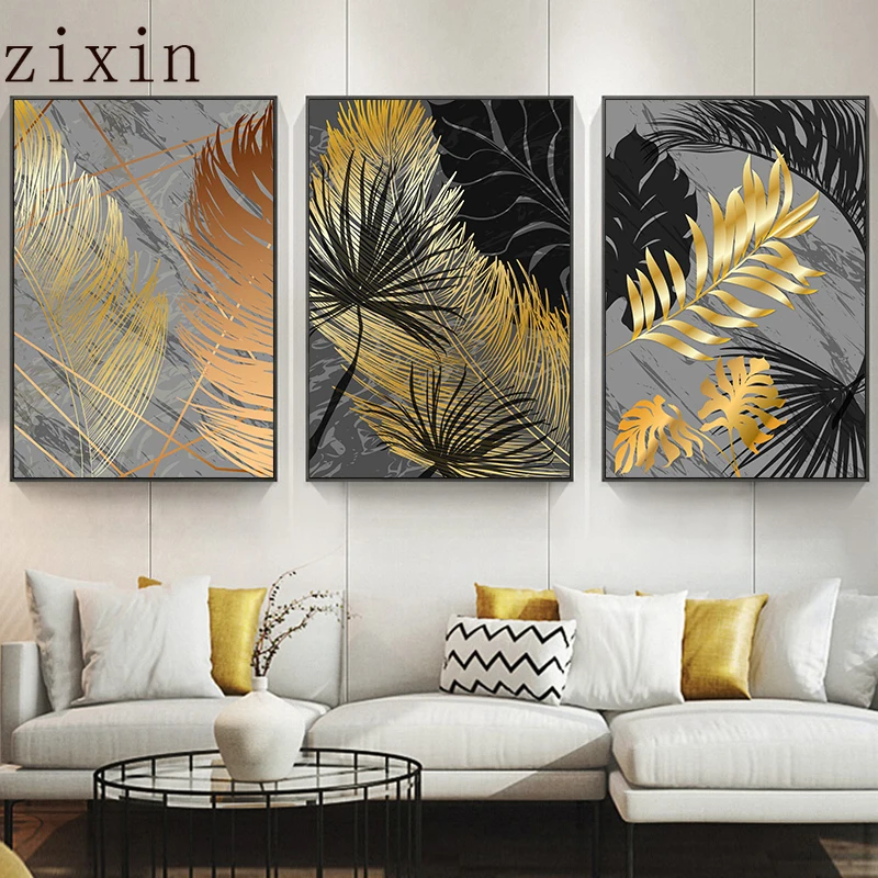 

Scandinavian Style NordicPoster Marble Golden Leaf Art Plant Abstract Painting Living Room Decoration Pictures Decoration