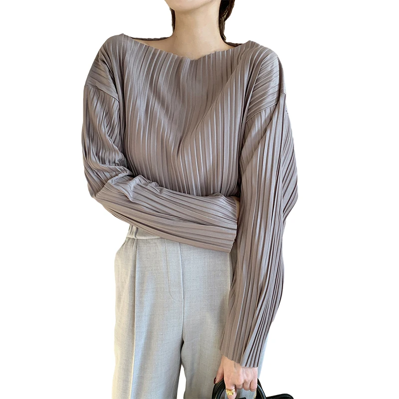 

2020 Autumn Korean Chic Niche Gentle Round Neck Design Folds Loose White Long-sleeved Shirt Top Women GX1252