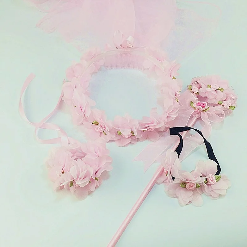 Ручная вуаль с цветочным принтом Angel повязка на голову палочка гирлянда костюм