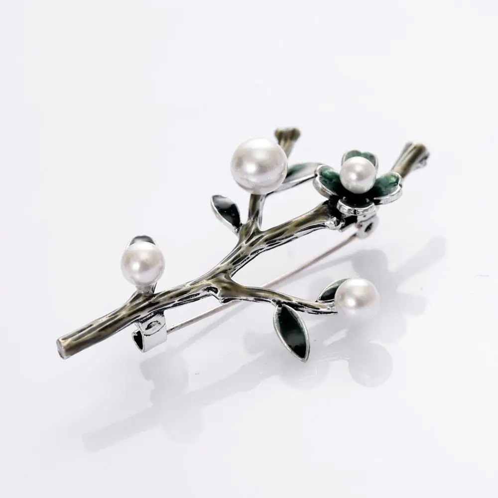 Винтажное серебро Цинк сплав металлические броши Висячие масла имитация жемчуга
