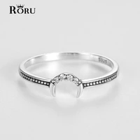 korean style s925 sterling silver fashion shiny moon ring retro style for women party banquet birthday holiday jewelry gifts