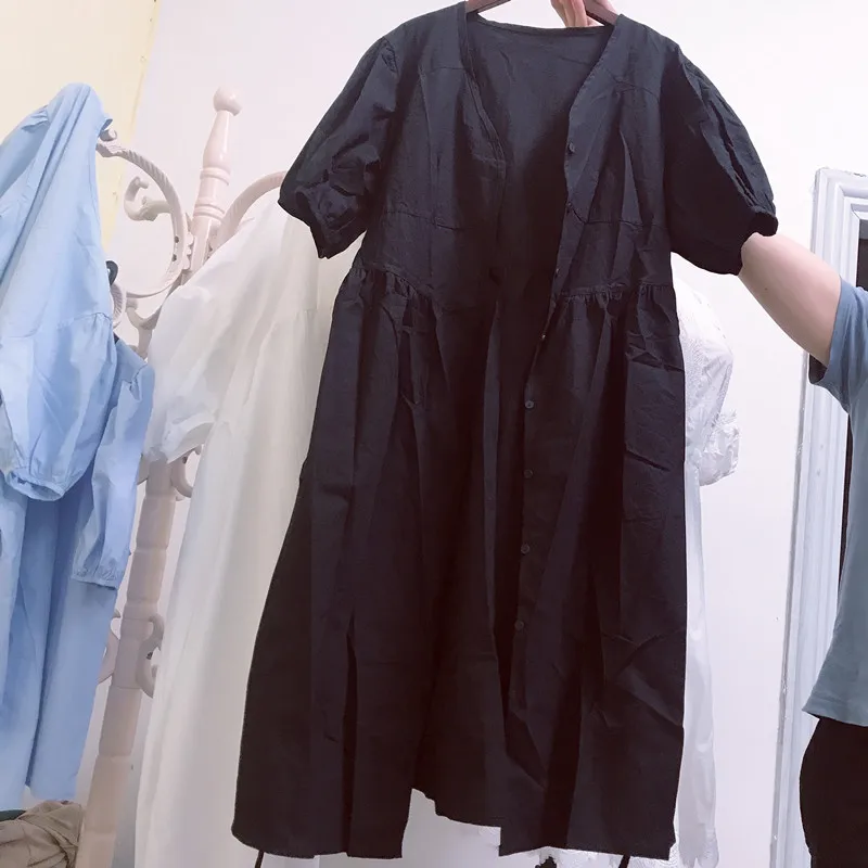 South Korea's East Gate 2020 new design bubble sleeve dress in the long casual tie loose-fitting thin woman | Женская одежда