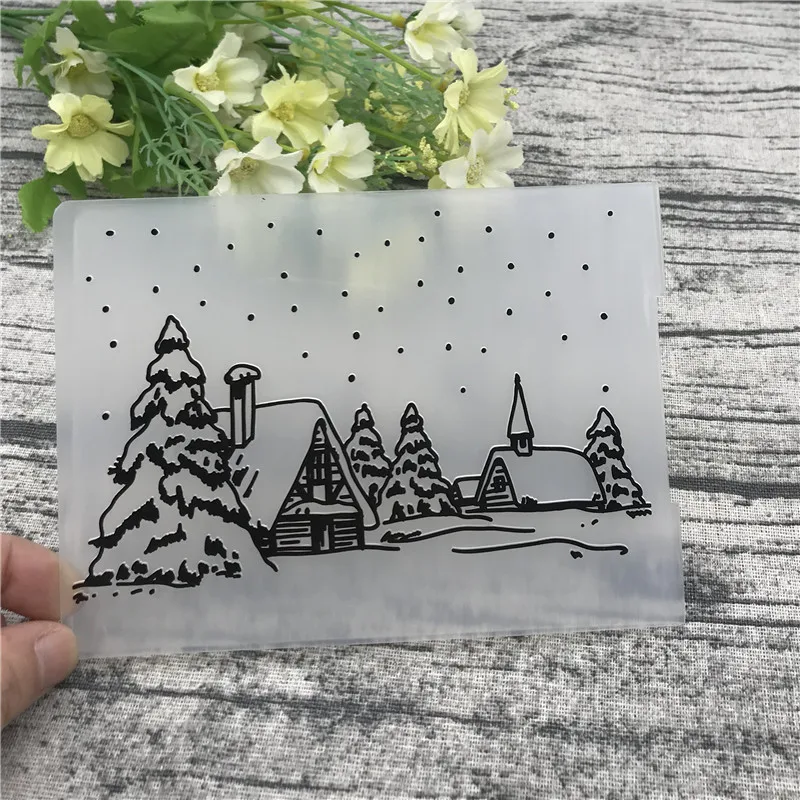 Christmas houses Plastic Embossing Folder For Scrapbook DIY Album Card Tool Template Stamps Wedding Decor | Дом и сад