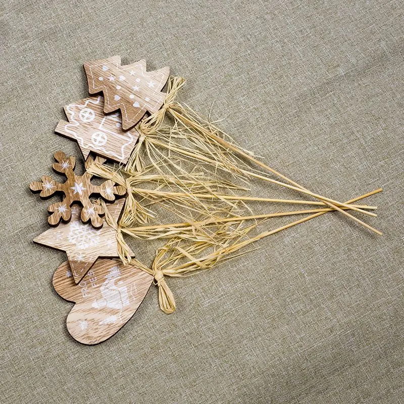 1 Set 10 Pcs Printing Wooden Christmas House Tree Star Shape Pendants Plugin Xmas Ornaments Home Party Decoration |