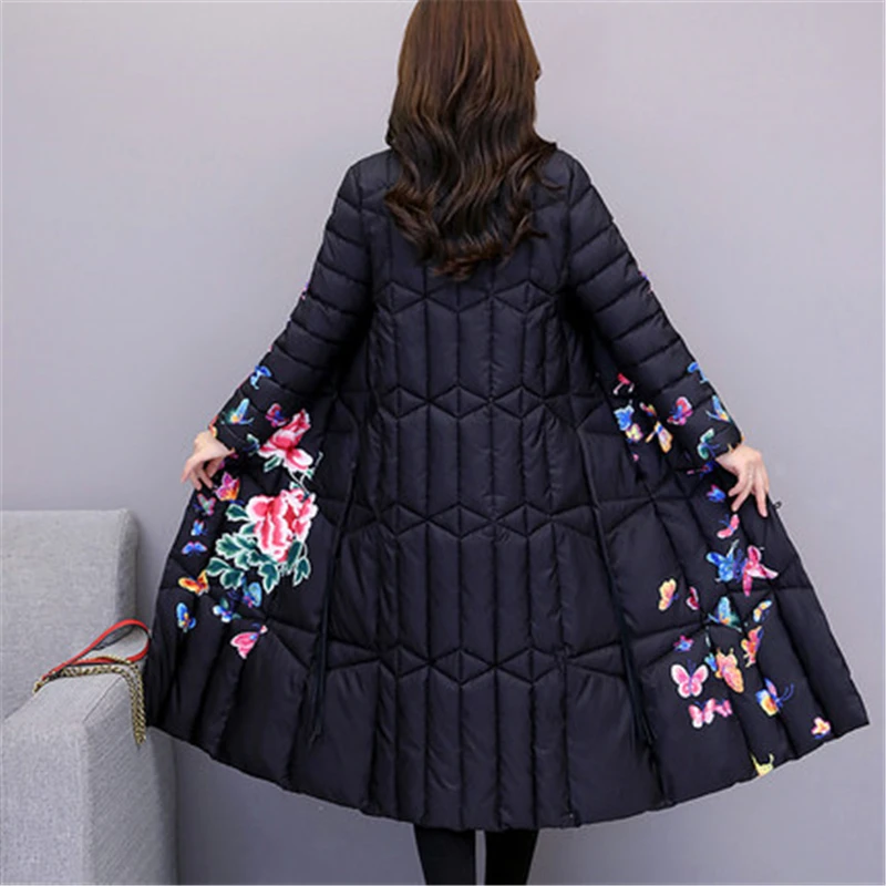 

Ethnic style Printed Cotton Jacket Women 2020 Winter New Slim Fashion Retro Loose Thick Down Female Parka M322