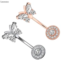 leosoxs 1pcs fashion sweet upper butterfly lower round stainless steel zircon belly button ring exquisite piercing jewelry