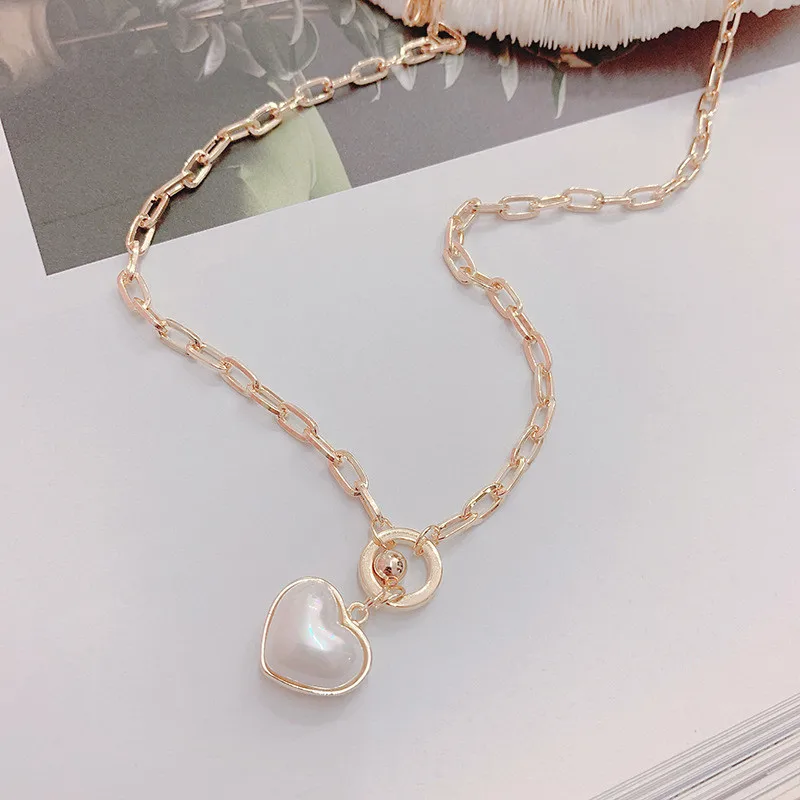 Korean Fashion Thick Chain Choker Necklace Women Personality Heart Pendants Street Online Style Jewelry | Украшения и аксессуары
