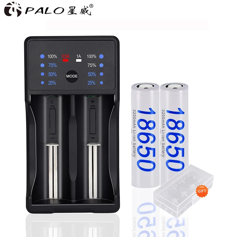 

PALO 18650 battery 3200mah 3.7v 18650 rechargeable battery with USB charger for 3.7v lithium battery 14500 18500 18650
