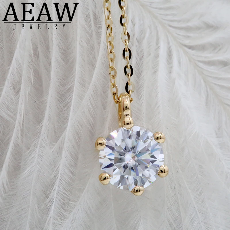 

AEAW 1.0ct 6,5 мм VVS1 DEF круглая огранка 18 к белое золото Муассанит кулон с 18 к золотая цепочка ожерелье для женщин в изящных ювелирных изделиях