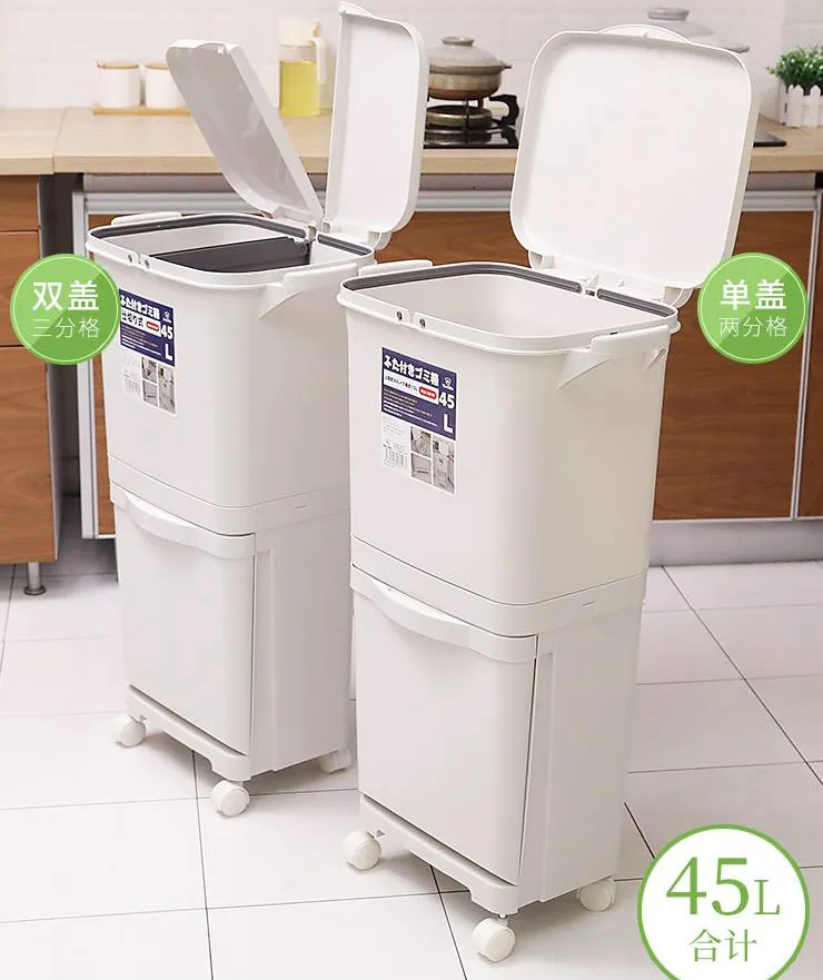 Бытовая корзина для мусора двухслойная с крышкой большая креативная кухонная