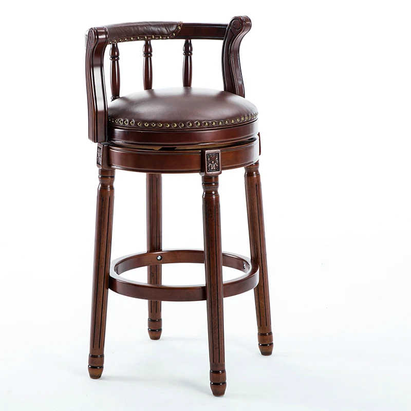 Американский барный стул из массива дерева европейский стиль спинка высокий