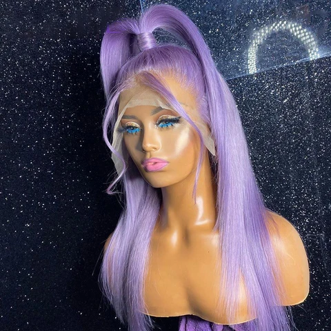 26 дюймовый фиолетовый шелковистый прямой парик на сетке спереди для женщин, человеческие волосы без повреждений, волосы для малышей, предварительно выщипанные бразильские волосы могут окрашивать запертый безклеевой