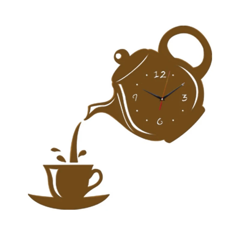 DIY акриловые кофейные чашки чайник 3D настенные часы декоративные кухонные