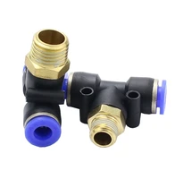 pb air pneumatic t shape tee push in fitting 4 16mm od hose tube to m5 18 14 38 12 34 bsp male thread quick connector