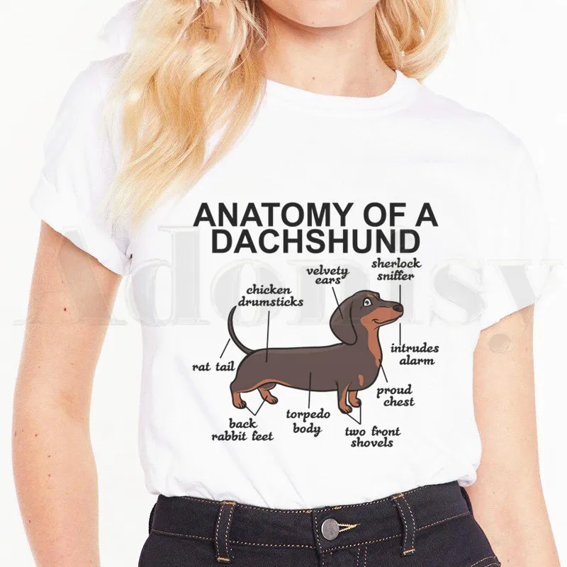 

Anatomy Life Is Better With A Dachshund Funny Cute Short Sleeve Female Tops Tees Harajuku VintageT Shirts Women's T-shirt