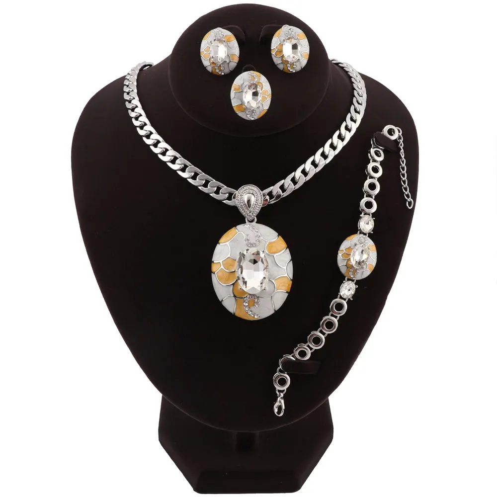 Дубай посеребренный ювелирный набор бренд кристалл свадебные женские