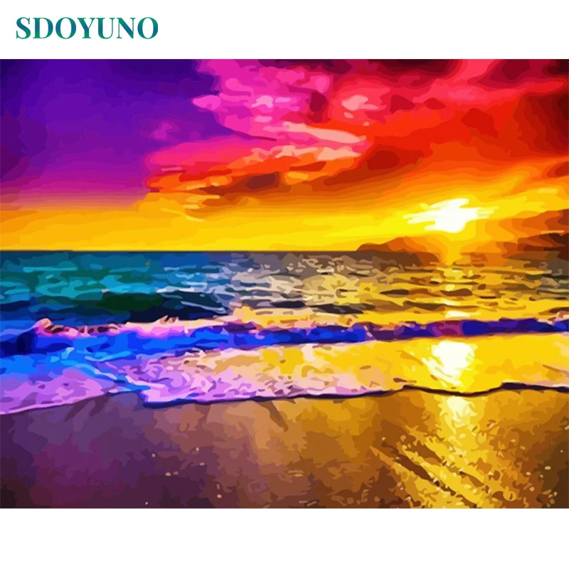 

SDOYUNO 60x75cm Oil Painting By Numbers Seascape Hand Painting DIY Paint By Numbers On Canvas Scenery Frameless Digital Wall Art
