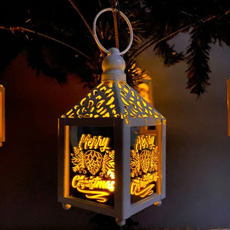 

Christmas Wrought Iron Wind Lantern Small Lantern Led Luminous Decoration Old Man Elk Snowman Pattern Gift Christmas Pendant