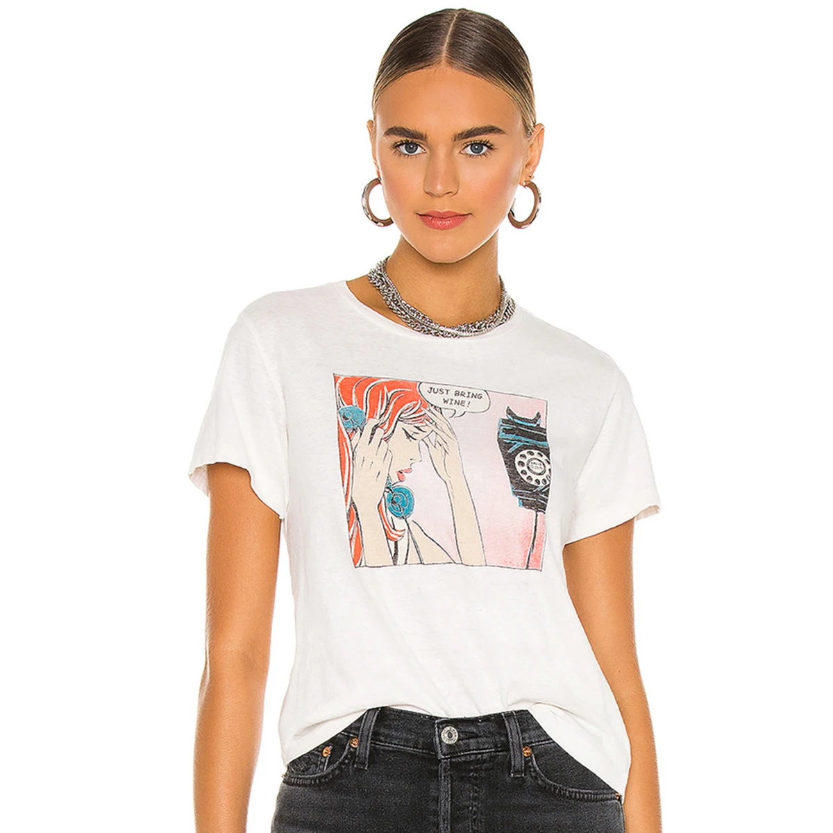 

Jastie 2021 New Summer Cartoon Print Women T-Shirts O-Neck White Short Sleeve Pullover T-Shirt Fashion Female Blusa T-Shirt Tops