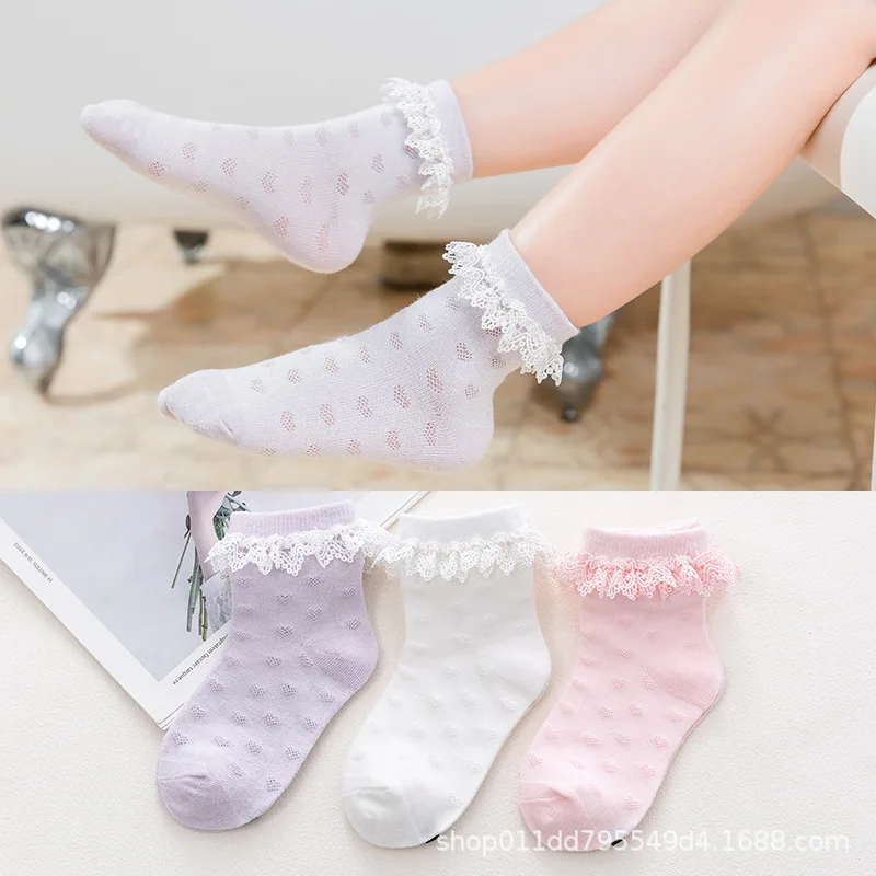 

Children's Socks Spring and Autumn New Cotton Heart-shaped Lace Girl Princess Socks Baby Mesh Socks
