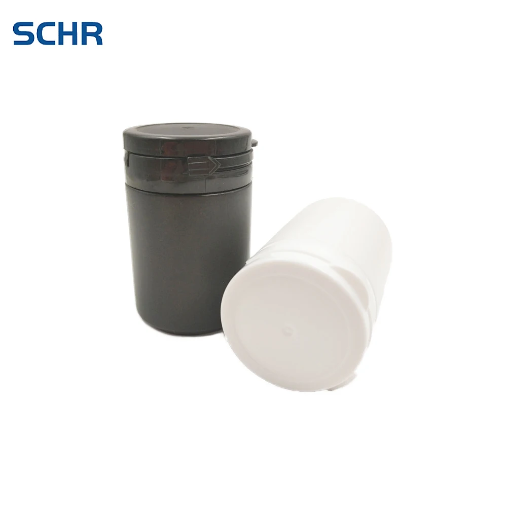 

52PCS 60ml black/white HDPE medical pill bottle with pull ring cap for pills, capsules,solid powder bottle