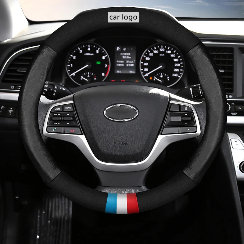

Auto Car Steering Wheel Cover for Hyundai Elantra Accent I30 IX35 Sonata Tucson Santa Fe Ioniq Veloster (Round / D Shape)