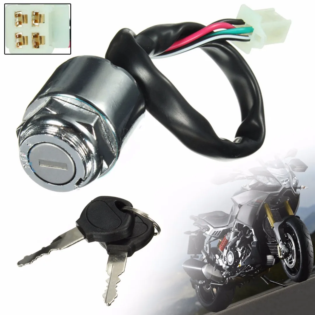 New Arrival 1pc Universal Motorcycle Ignition Barrel Key Switch 4 Wire On/Off with 2 Keys for Quad Pit Bike
