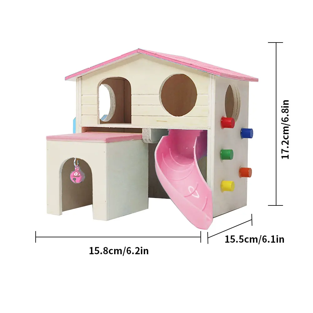 

Wooden Hamster House Small Animal Hideout Deluxe With Slide Climbing Ladder 2 Layers Chewing Toys Bells Climb Sport Hamster Cage
