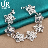 urpretty 925 sterling silver seven flowers chain bracelet for women wedding engagement party charm jewelry