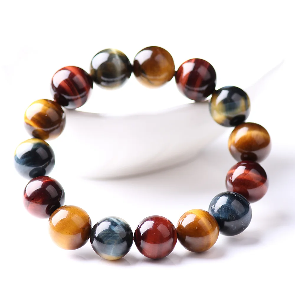 

Natural Colorful Tiger's Tiger Eye Gemstone Bracelet Blue Red Yellow Tiger Round Beads Women Men Powerful Stretch AAAAA