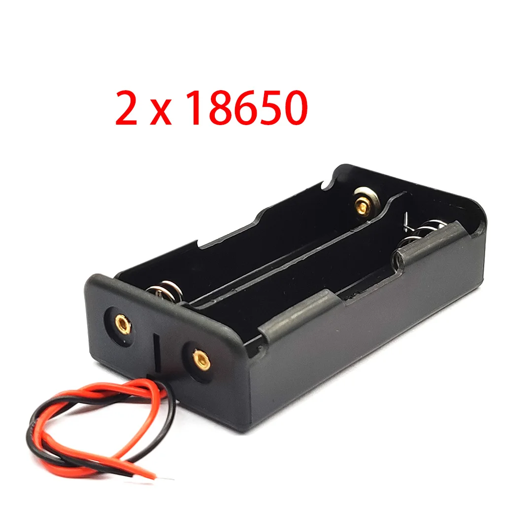 

New Black Plastic Storage Box Case Holder For Battery 18650 With 6\" Wire Leads 2x18650