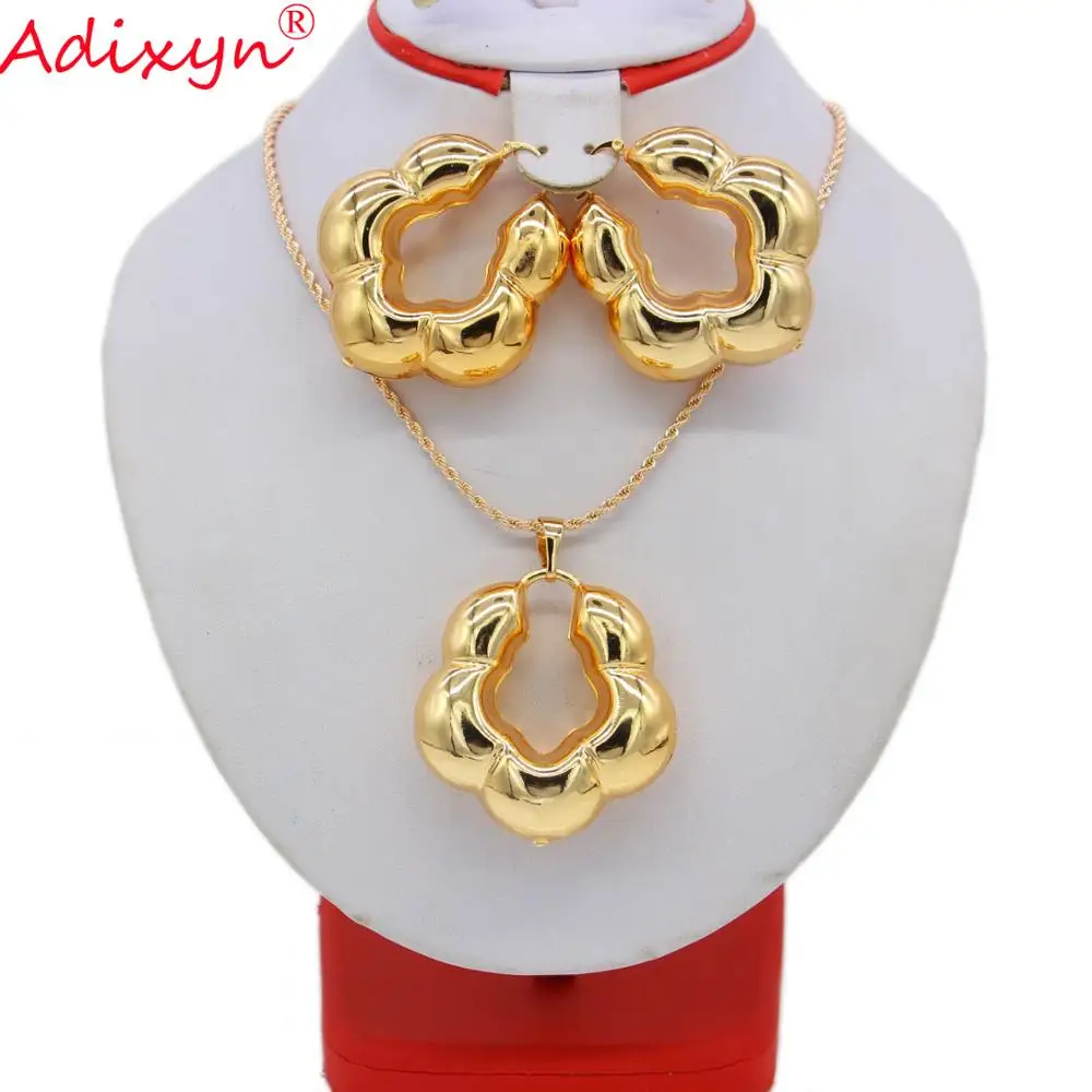 Adixyn розовое золото цвет Ювелирные наборы полые роскошные круглые ожерелье и