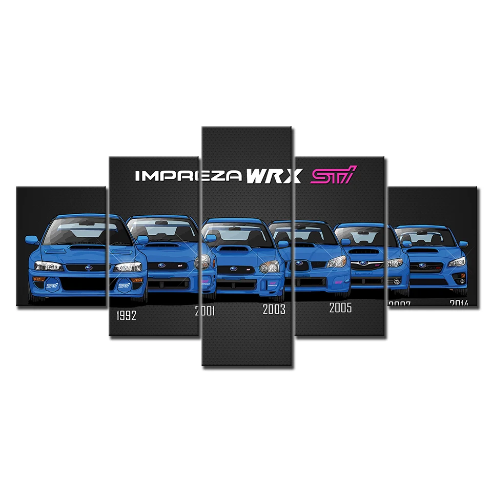 Hd Печать украшение дома стены искусства модульная 5 шт. синий WRX STI автомобиль модный постер Картина на холсте для гостиной Fram