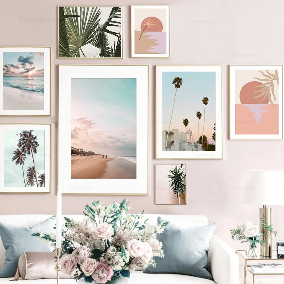 

Nature Seascape Poster Beach Palm Tree Plants Landscape Canvas Painting Nordic Wall Art Pictures for Living Room Home Decoration