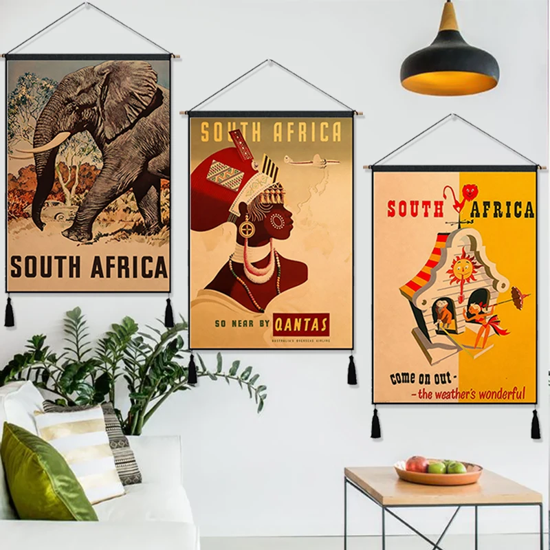 Фото Винтажная подвесная ткань для путешествий в Африку жираф постеры с рисунком