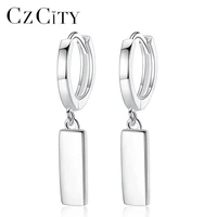 czcity design 100 925 sterling silver rectangle drop earrings for women carving s925 minimalist circle earrings party jewellry