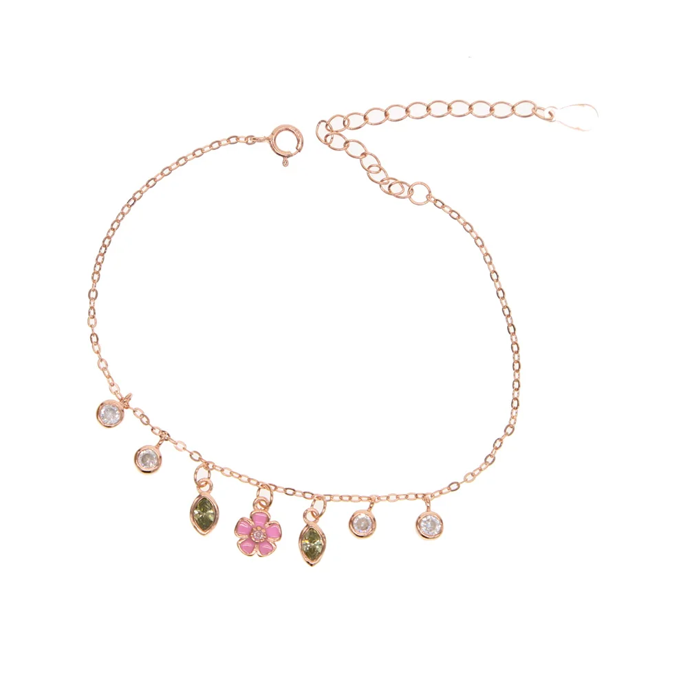 Женский весенний Шарм браслет deliclate зеленый cz лист розовый эмалированный цветок