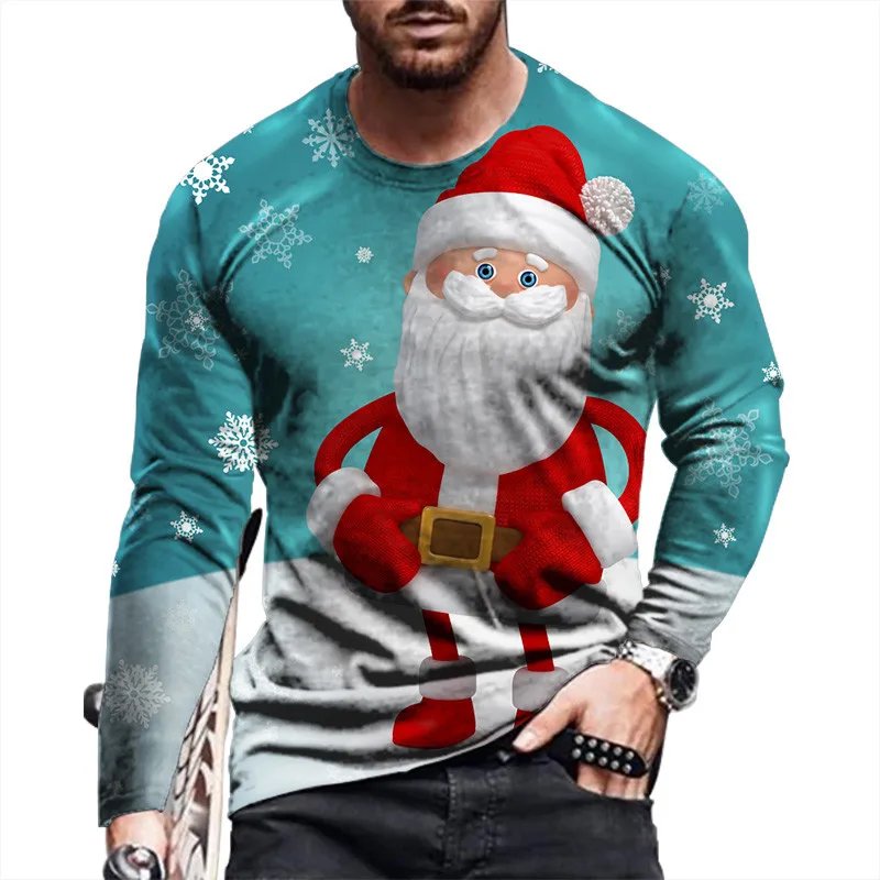 

new European and American men's long-sleeved men's autumn and winter are fashion Christmas pattern men's sports t shirt homme