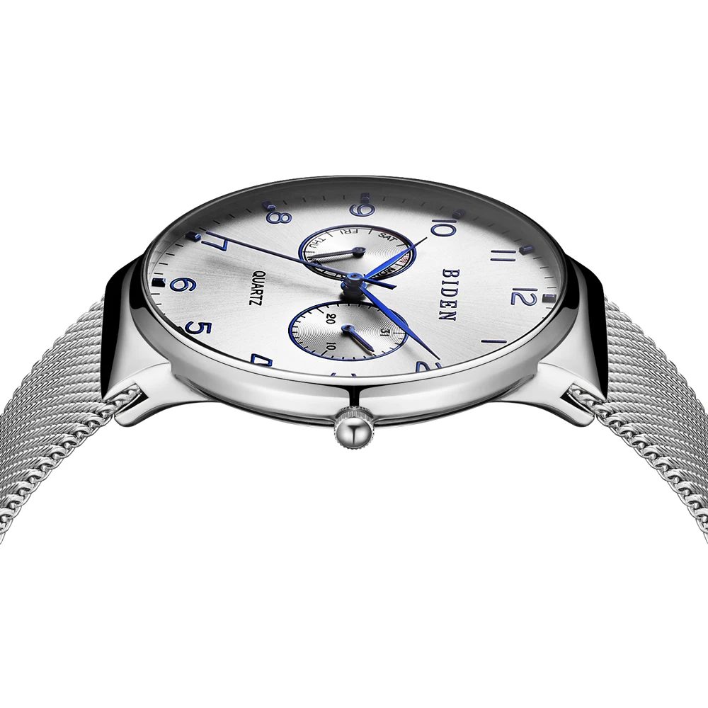 

BIDEN Mens Watches Top Brand Luxury Men Quartz Watch Business Casual Mesh Band Date Waterproof Wristwatch Relogio Masculino #a