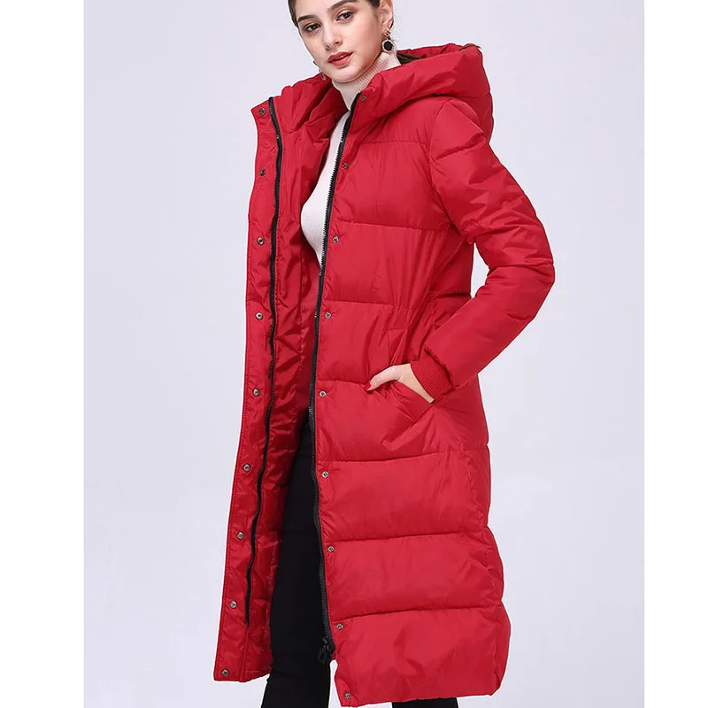 

Winter women coat thick down cotton padded warm hooded puffer zipper plus size thick parka black red navy blue